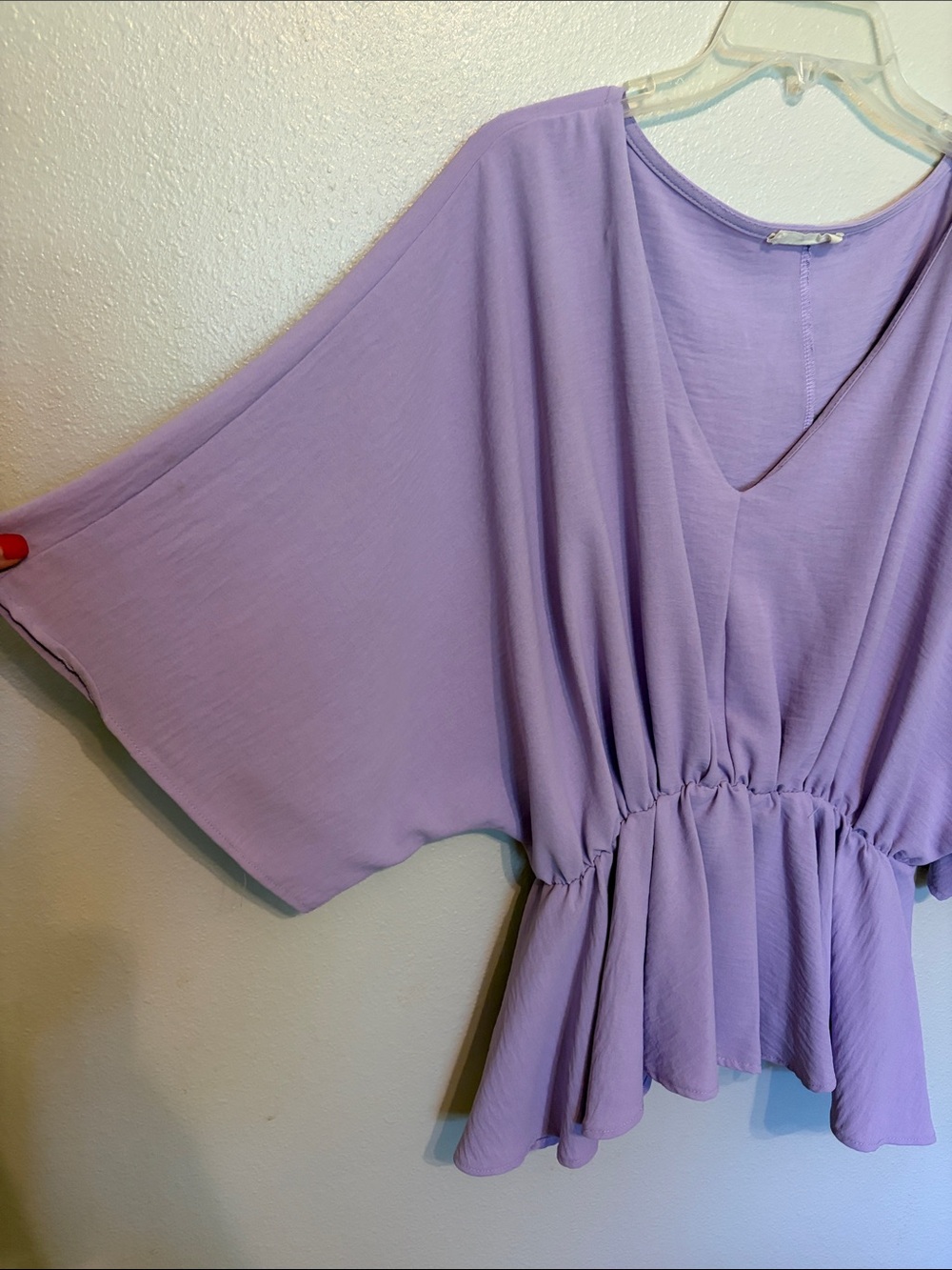 eesome Lavender Peplum V-Neck Women’s Blouse - Picture 4 of 6